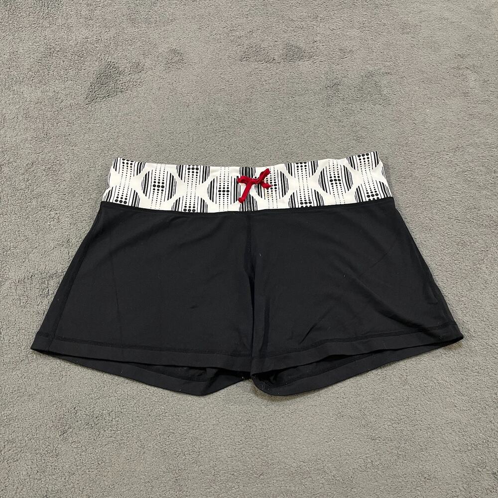 Lululemon Black White Drawstring Cord Workout Compression Shorts Women's Size 8